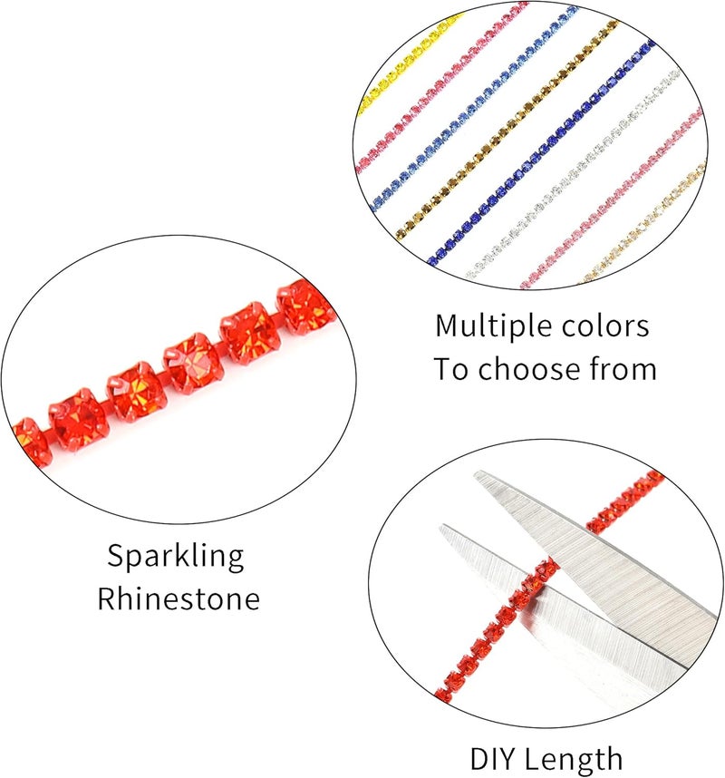 Rytenz 10 Yards 2 MM Rhinestone Chain Trim Crystal Rhinestone Close Chain Trim for Sewing Crafts, DIY Decoration, Jewelry, Clothing, Shoes (Red-Orange Color) - Image 3